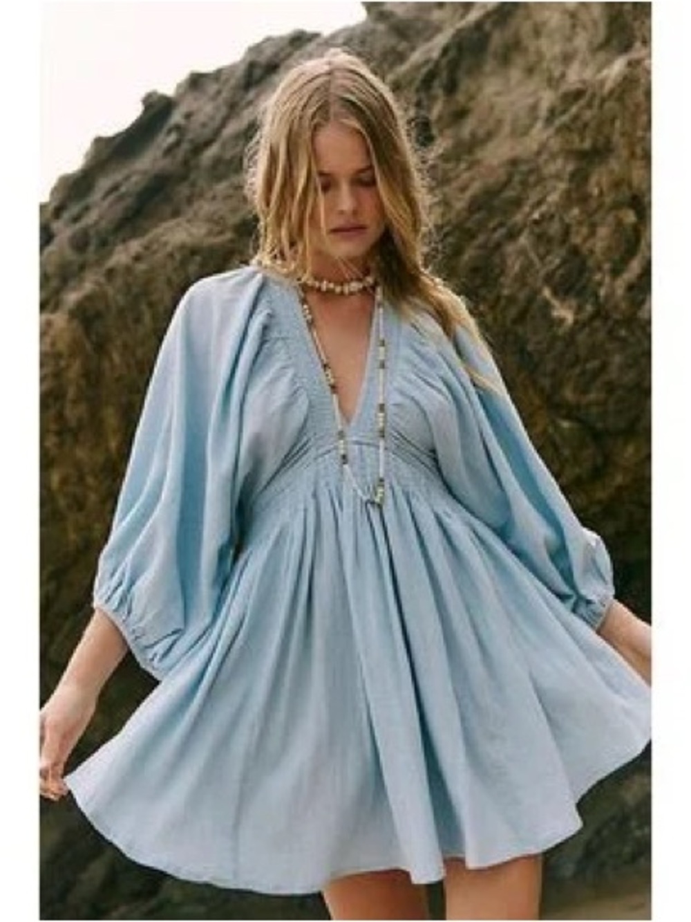 Free People For The Moment Mini Dress in Cashmere Blue Size Small - Picture 2 of 4